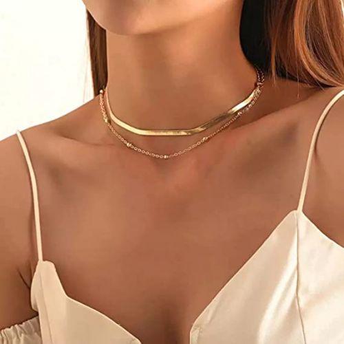 Layered Snake Choker with Beaded Chain Necklace
