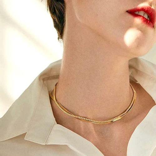 Layered Tennis Choker with Herringbone Necklace