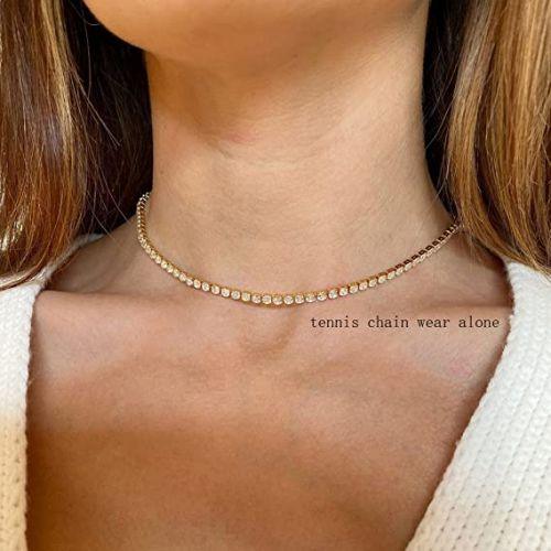 Layered Tennis Choker with Herringbone Necklace