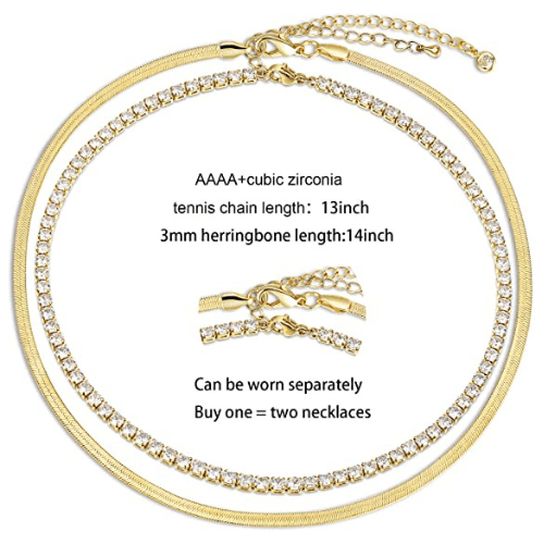 Layered Tennis Choker with Herringbone Necklace