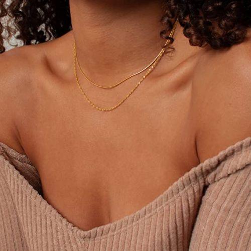 Layered Thin Choker with Wave Necklace