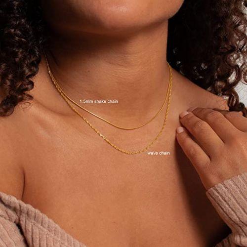 Layered Thin Choker with Wave Necklace