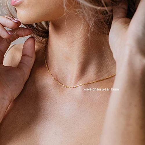 Layered Thin Choker with Wave Necklace