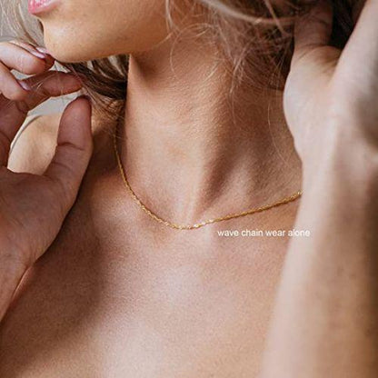Layered Thin Choker with Wave Necklace