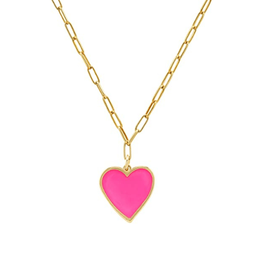 Pink Heart Pendant with Paperclip Chain Necklace