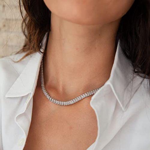 Rectangle CZ Tennis Choker Necklace