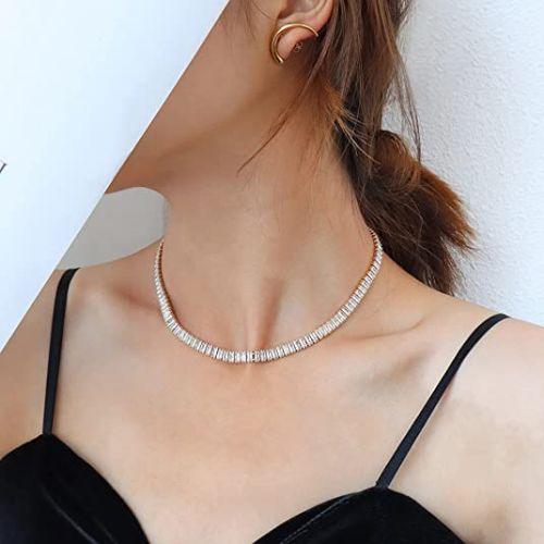 Rectangle CZ Tennis Choker Necklace