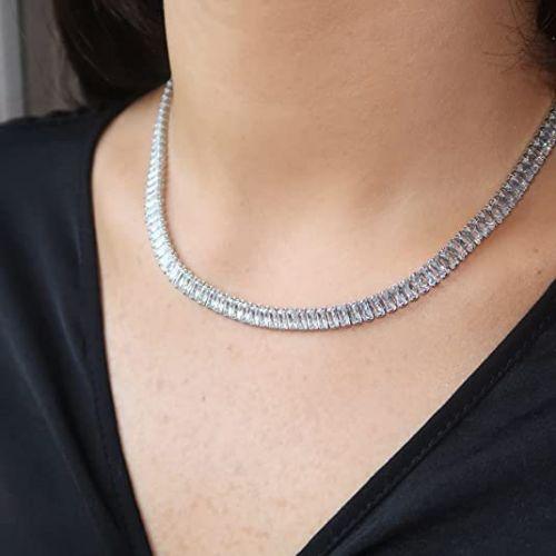 Rectangle CZ Tennis Choker Necklace