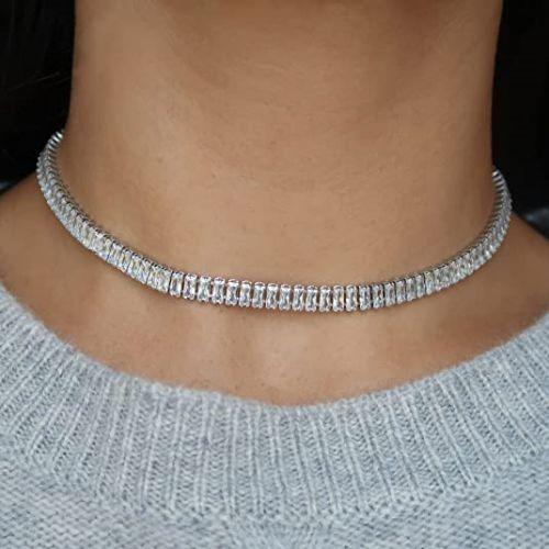 Rectangle CZ Tennis Choker Necklace
