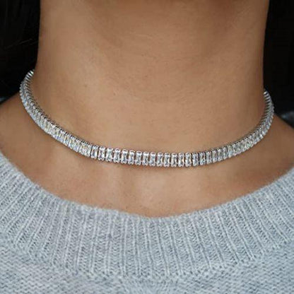 Rectangle CZ Tennis Choker Necklace