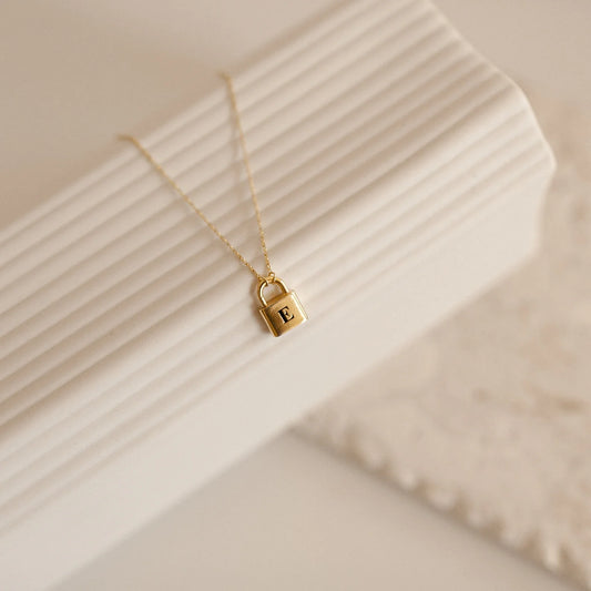 Ellie® Initial Love Lock 18k Gold Necklace